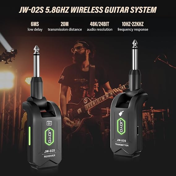 JOYO Wireless in Ear Monitor System 2.4G Wireless IEM System (JW-07) Bundles with JOYO 5.8GHz Wireless Guitar System (JW-02S)