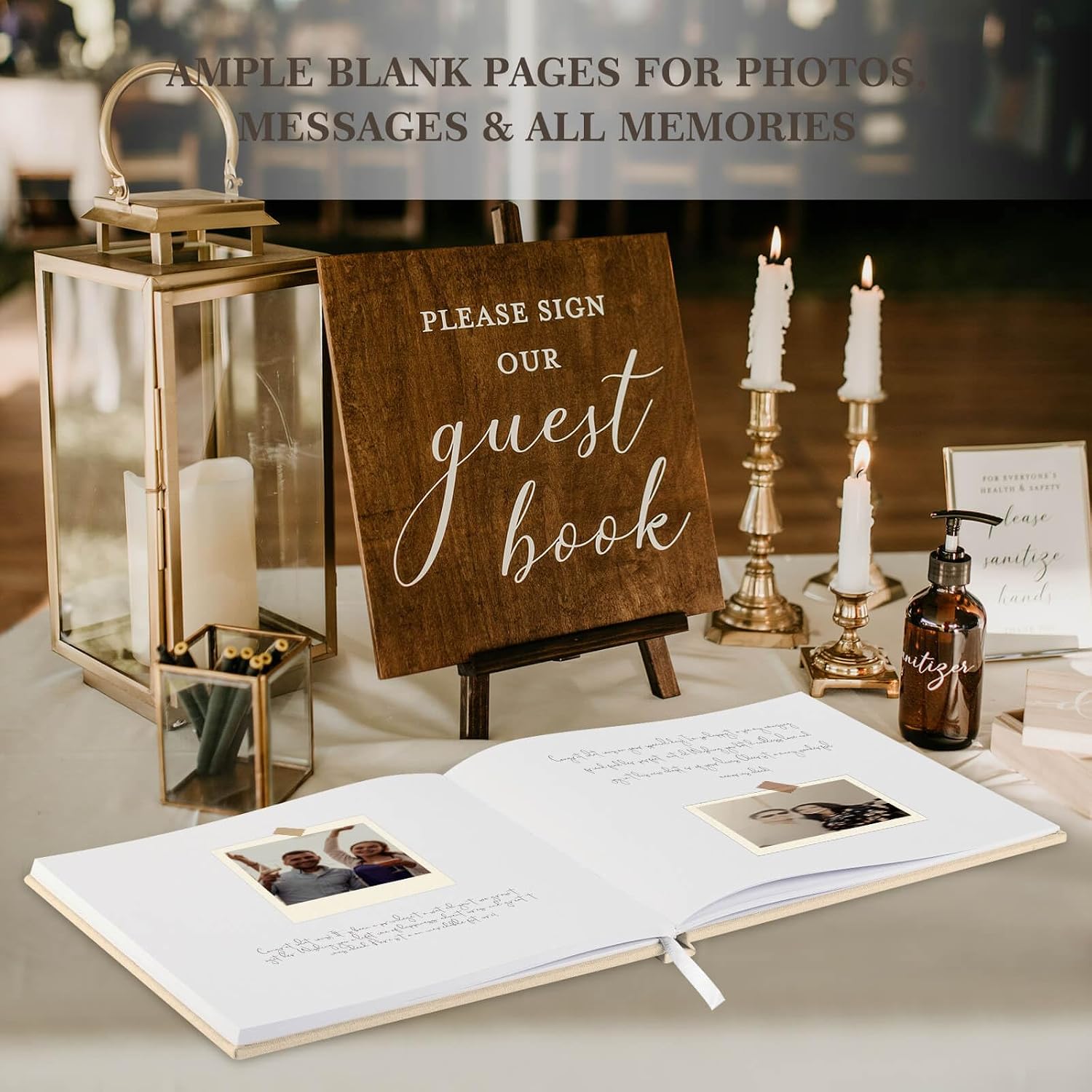 Lanpn Wedding Guest Book with 108 Blank Pages - Elegant Linen Hardcover Guestbook Wedding Reception for Sign in and Photos - Guest Book for Wedding Bridal Shower Baby Shower (Sage Green)