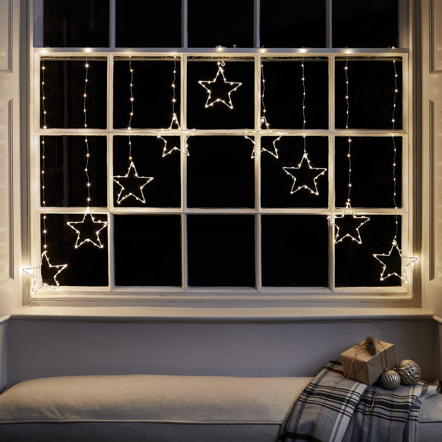 Lights4fun Christmas Indoor Star Curtain Window Light Decoration with 258 Warm W