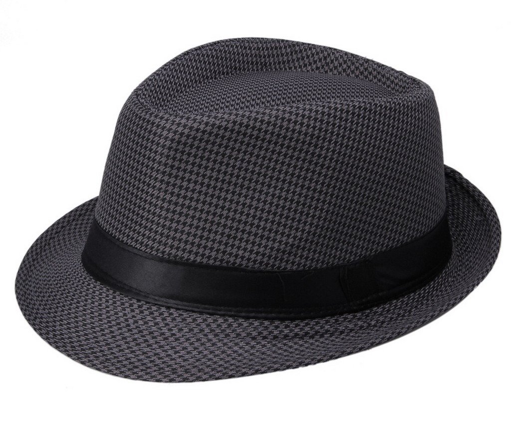 COMVIP Trilby Gangster Mafia Fedora Panama Hat Beach Sun Jazz Cap Black