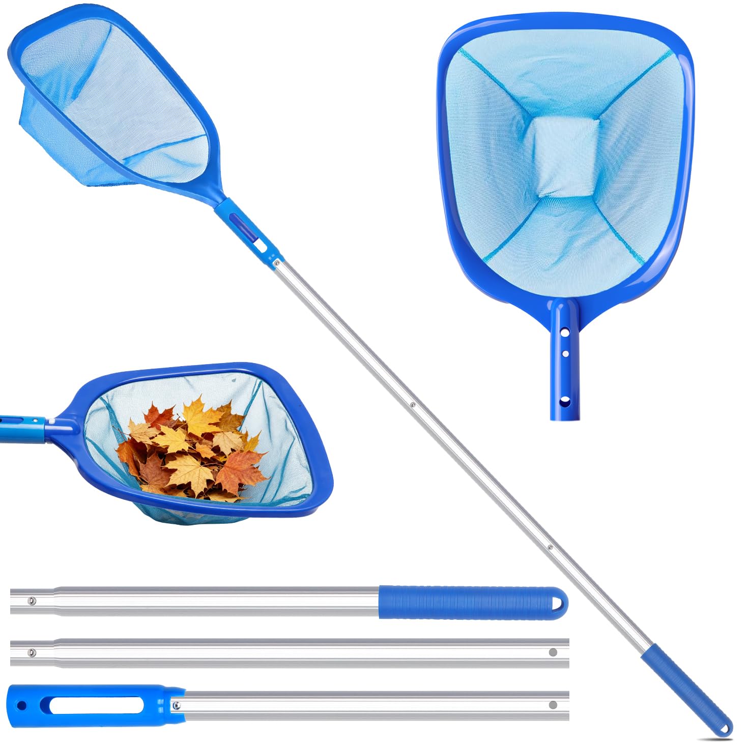 Swimming Pool Skimmer Net, Telescopic Aluminium Pole, 60"Fine Mesh Leaf Net