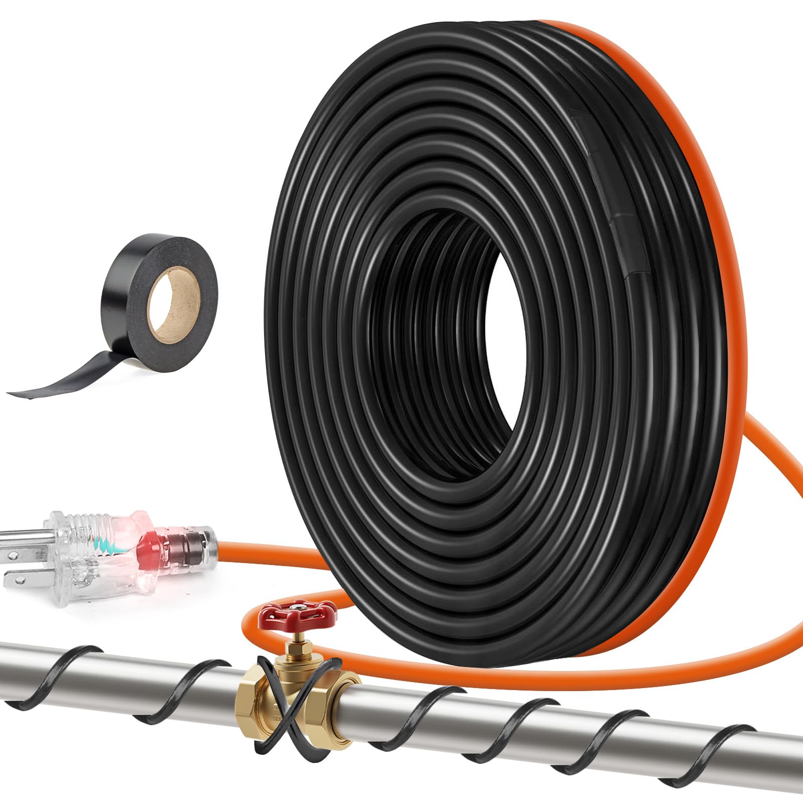 JDZKOMKE 5W/FT 120V Pipe Heat Tape 50FT (3FT-200FT) - Freeze Protection Heating Cable for Metal/Plastic Water Pipes, Maintains Flow at -40°F
