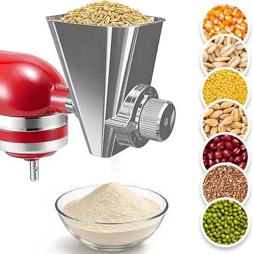 Grain Mill Attachment for KitchenAid, Flour Mill, Wheat Mill | All Metal Material, 9 Adjustable Grinding Levels, Perfect for Low-Moisture/Oil Grains, Wheat, Corn, Oats, Millet