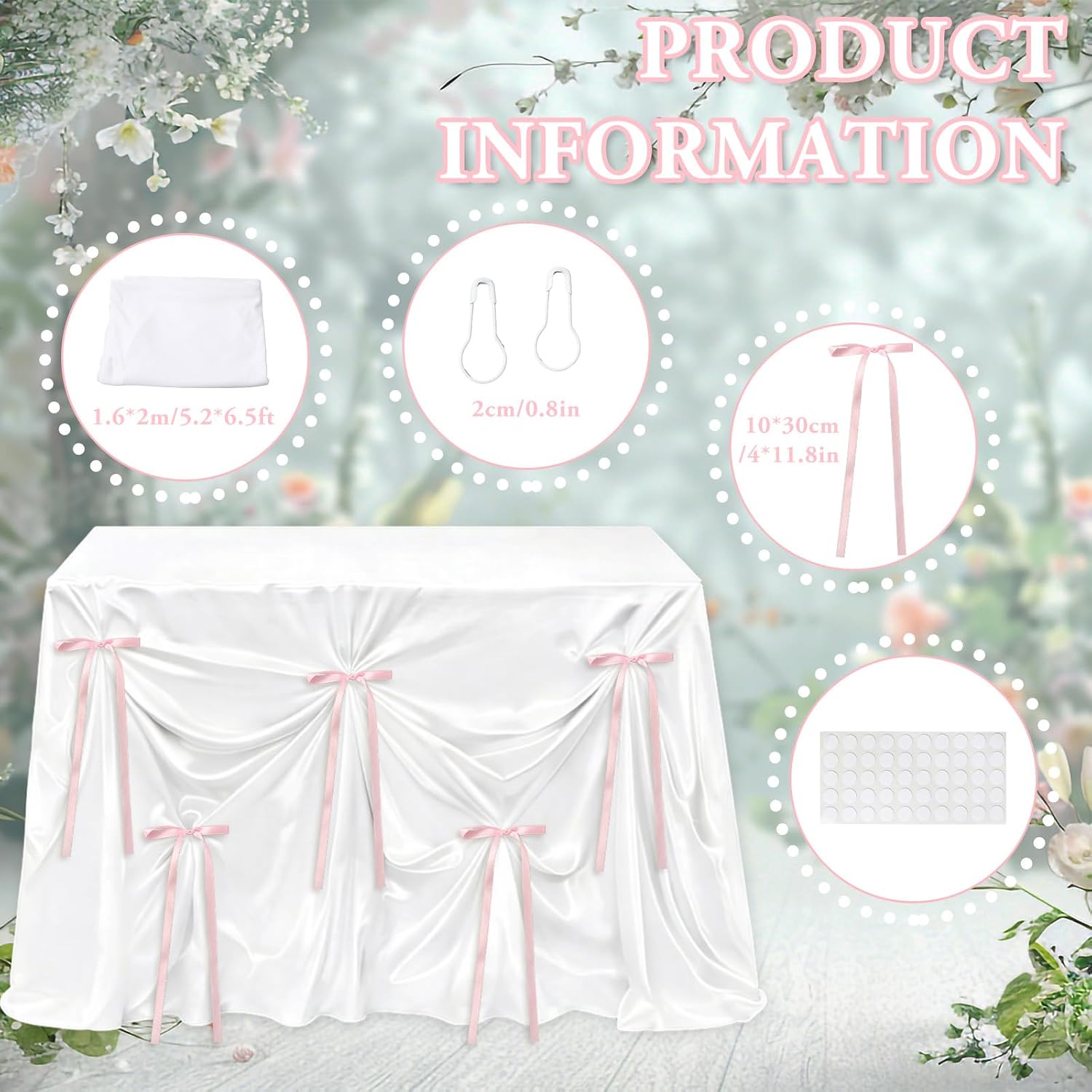 JarThenaAMCS Pink Bow Wall Decor Background Coquette Ribbon Bow with White Backdrop Cloth DIY Required Party Decorations for Women Girls Birthday Baby Bridal Shower Room Decor