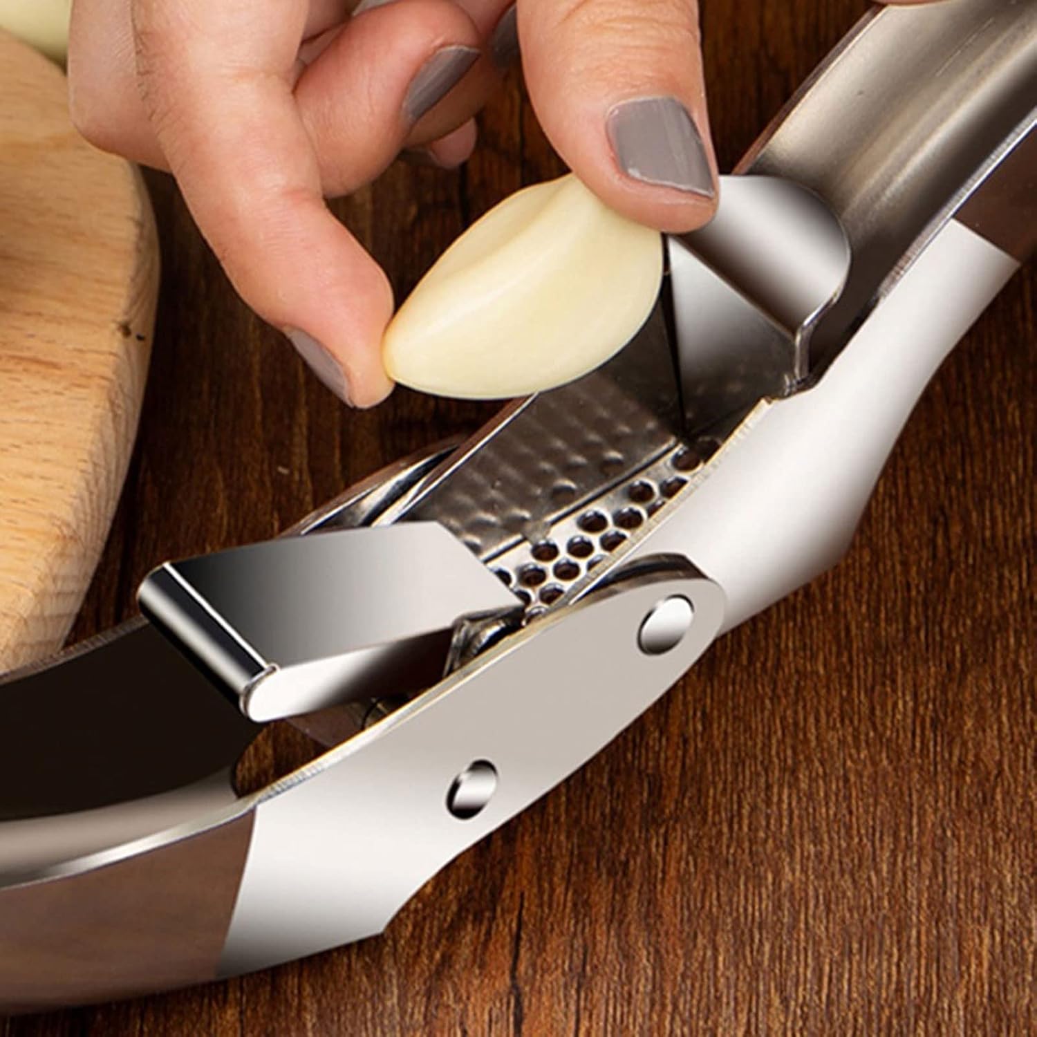 Squeeze Garlic Press Heavyduty Stainless Steel Garlic Mincer with Handle, Kitchen Tools