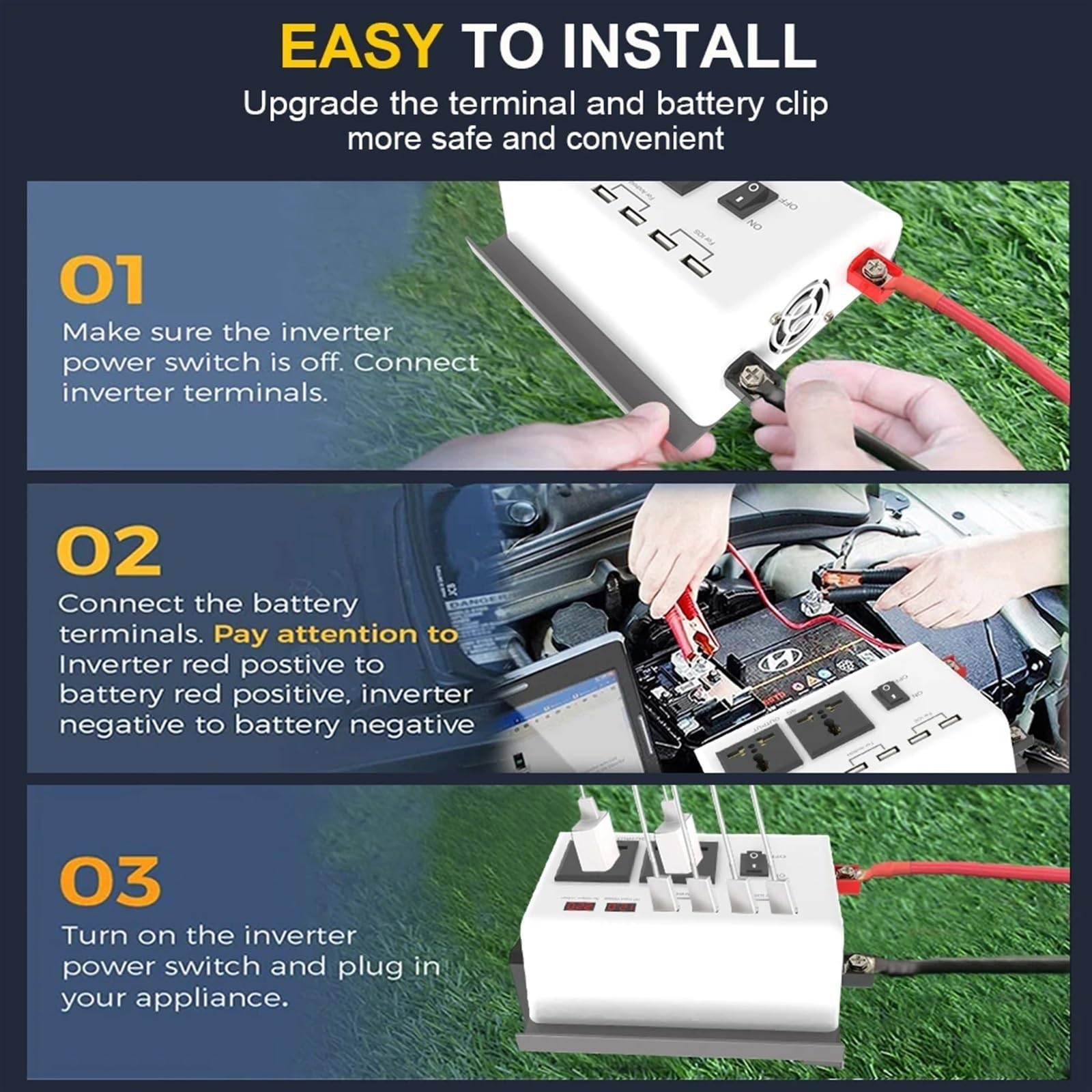 Przetwornice napięcia 300 W do samochodów Przetwornica prądu stałego na prąd przemienny 4 porty USB 2 gniazda przemiennego adaptera Charr sinusoidalna,Stabilna konwersja mocy