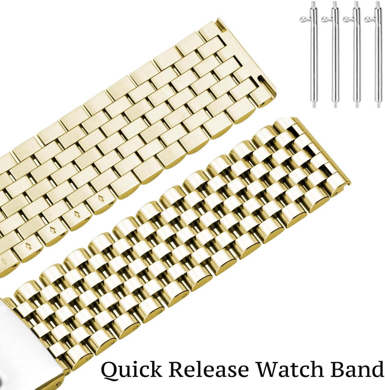 Juntan Stainless Steel Watch Band 20mm 22mm, 7 Half Beads Polished Brushed Watch Bands for Men Women, Metal Quick Release Watch Strap Watch Bracelet with Deployment Double Folding Buckle