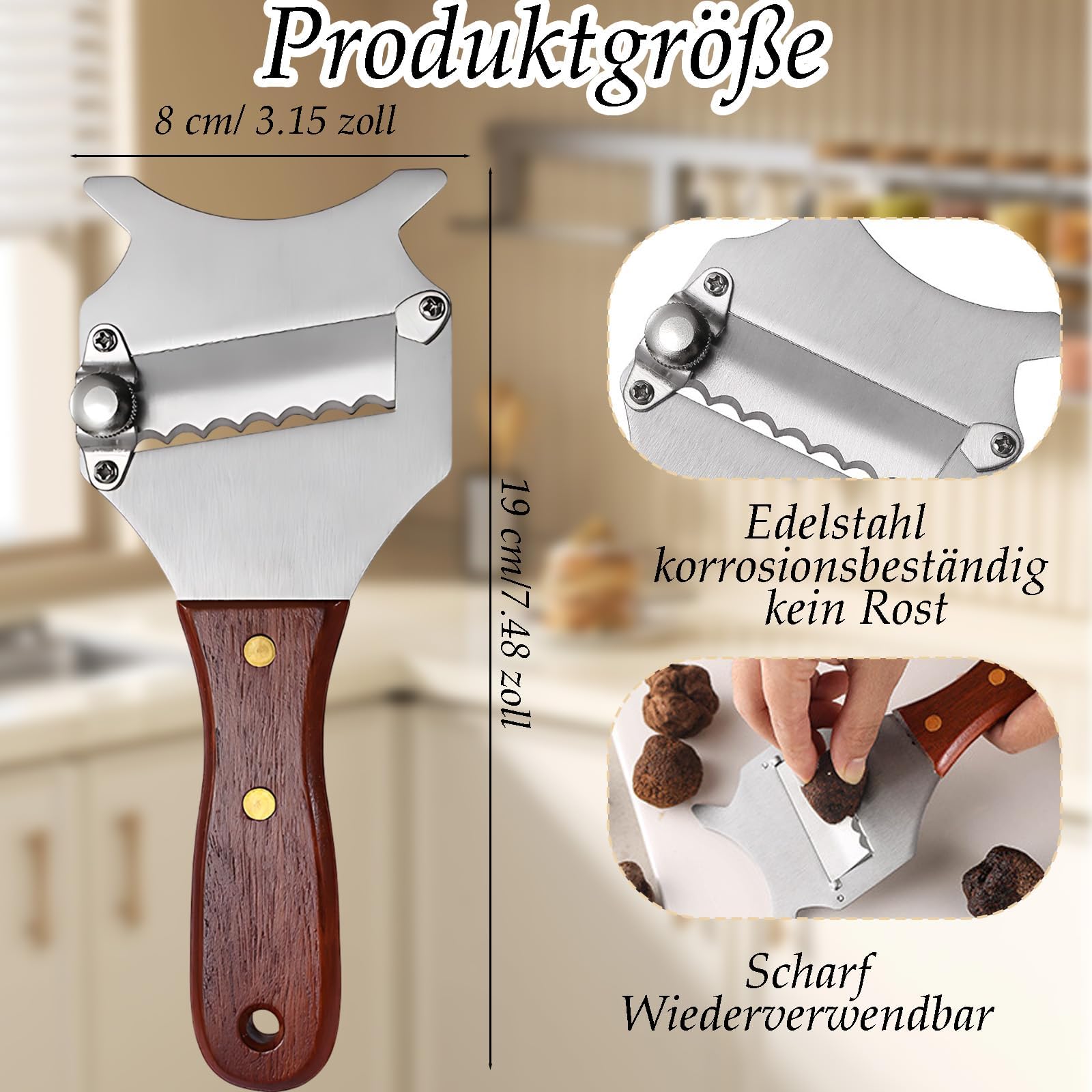 Einstellbare Trüffelhobel mit Holzgriff, 1 Stück Käsehobels, Edelstahl Trüffel Käsehobel, Schokoladenwickler-Werkzeug, Profi Käsehobel für Zuhause, Küche, Restaurant