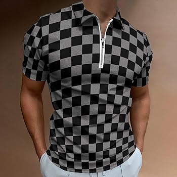 メンズウェア 23SS Resurrection GM CHECK PATTERN POLO Vintage Checkered Pattern Men's Zip-Up Polo Shirt Casual
