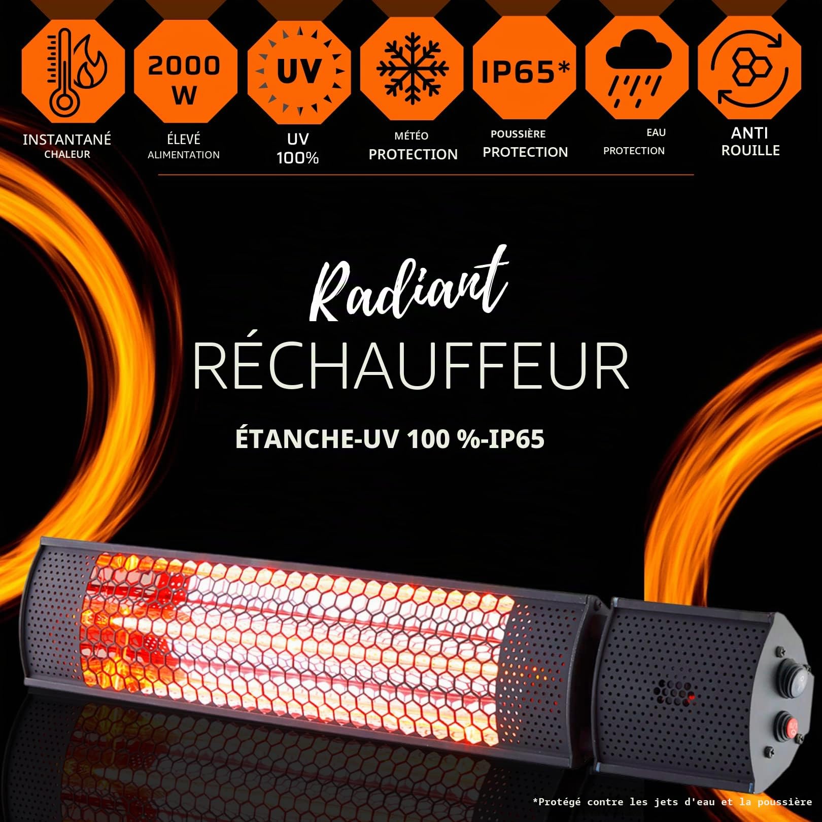 STARLYF Radiant Heater Chauffage Infrarouge 2000W | Radiateur Électrique Extérieur IP65 avec Télécommande | Chaleur Instantanée, 2 Niveaux de Puissance, Économie d’Énergie et Résistance