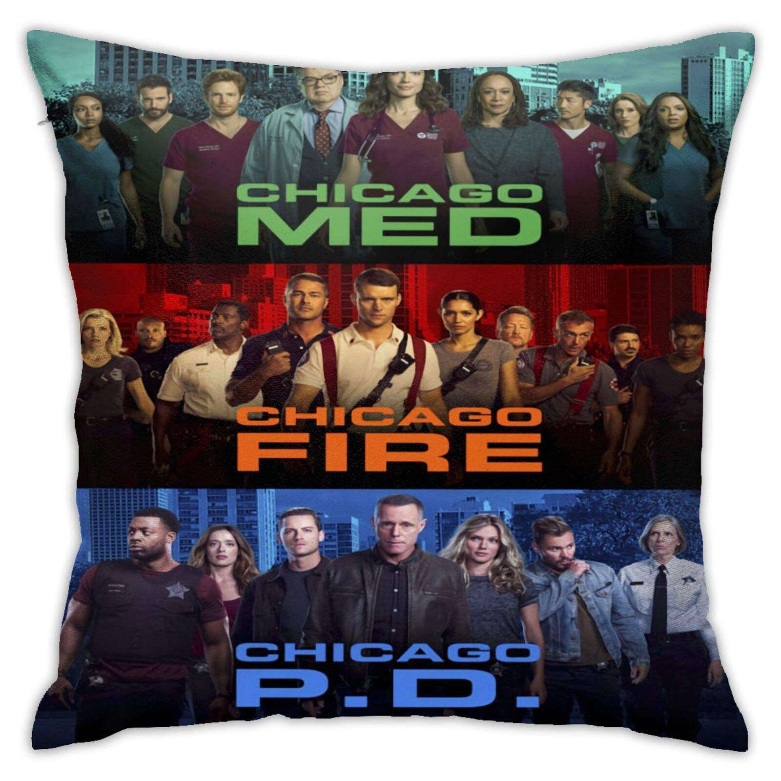 Sndailva Chicago Pd Pillowcase Fashion Home Car Office Pillow Covers 3D Print Square Pillowcase with Zipper for Decorative Pillows 18X18 inch