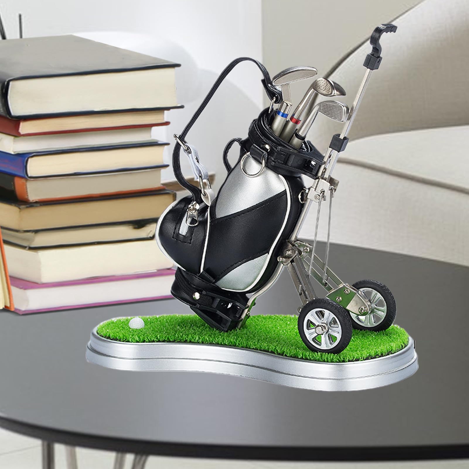 Portabolígrafos para bolsas de golf, lápices de golf, soporte para bolígrafos de escritorio con carrito, 3 bolígrafos de palo de golf - recuerdos de golf únicos, calcetines navideños divertidos para