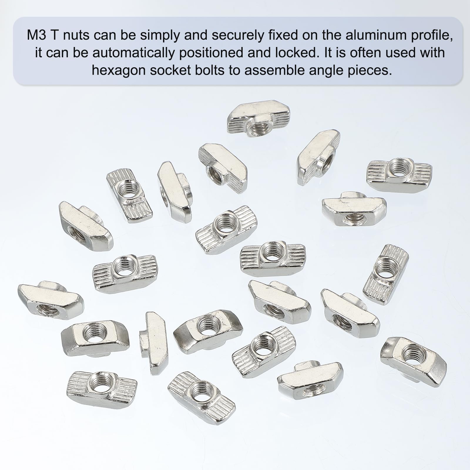 PATIKIL 4040 Series M8 t Nuts, 50pcs t Slot Nut Hammer Head Fastener Nut, Nickel Plated Carbon Steel Nut for Aluminum Profile l Silver - Image 3