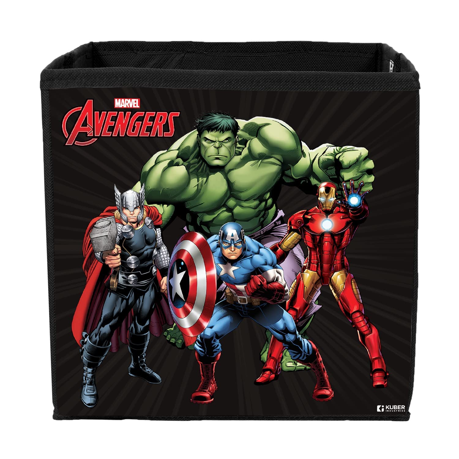 Kuber Industries Marvel Avengers Print Foldable Cube BoxNon Woven Storage Box For Clothes