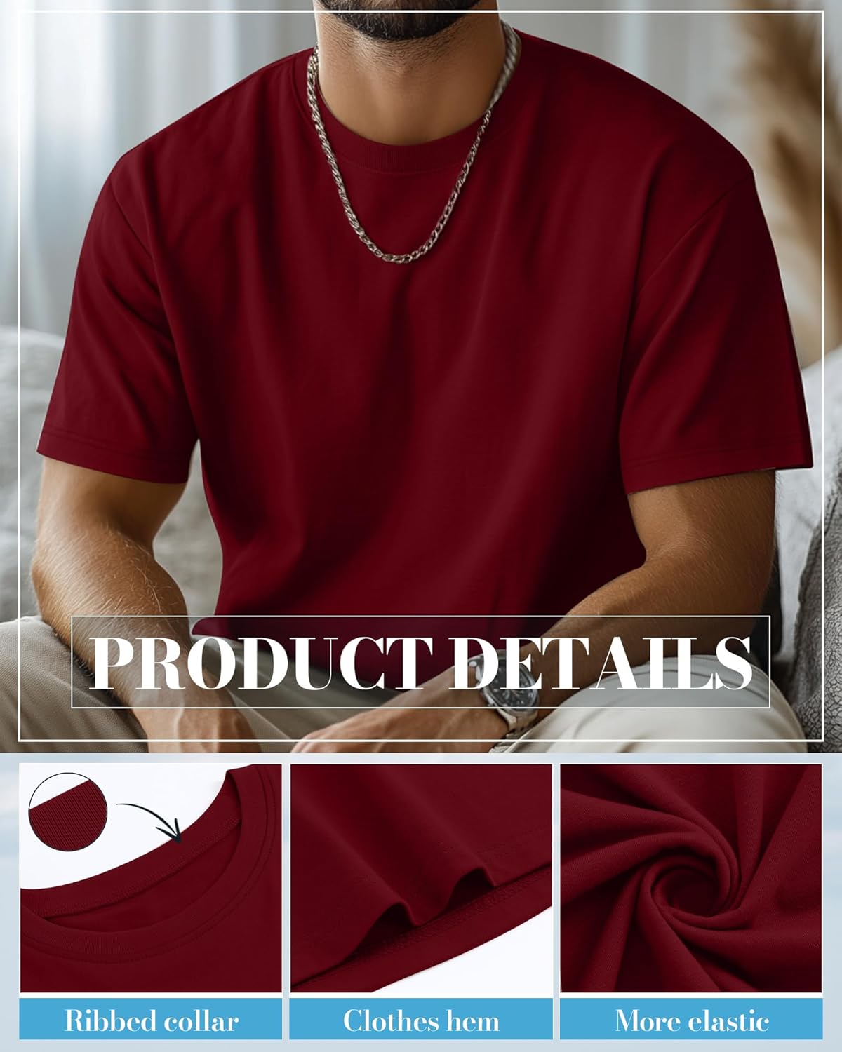 Ficerd 5 Pack Men's Big and Tall Shirts Short Sleeve Cotton Tee Summer Crew Neck Oversize Top Loose Fit Shirt Multipack - Image 5