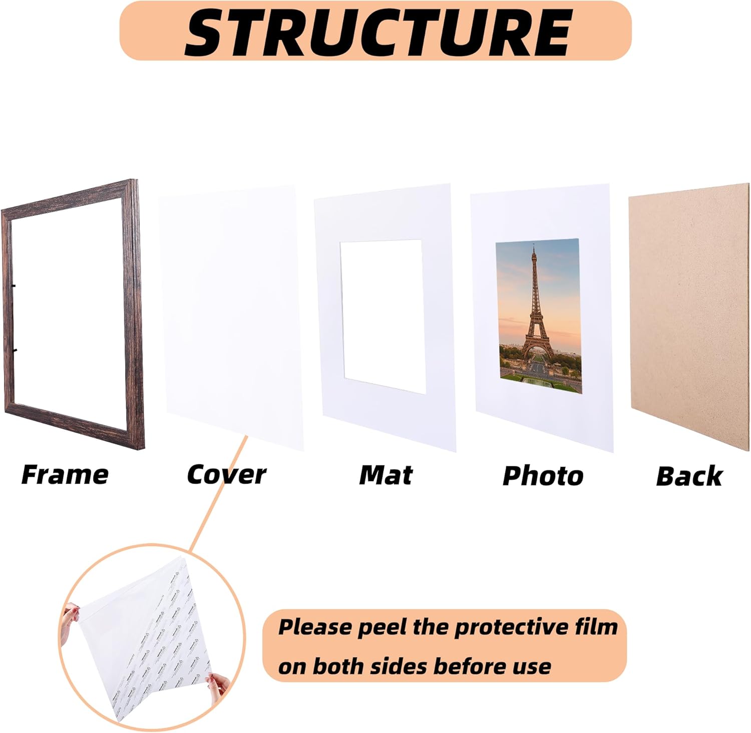 6 Pcs 8x8 Rustic Brown Wood Picture Frame - Display Pictures 5x5 with Mat or 8 x 8 without - Distressed Brown Wooden Photo Frames for Wall Mounting or Table 8 8 Matted to 5x5 Farmhouse Set of 6