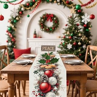 Christmas Table Runner, Seasonal Winter Kitchen Table Decoration, Suitable for Winter Christmas Family Gathering Indoor 13x72 inches (13x72 inches, Red and White Bell)
