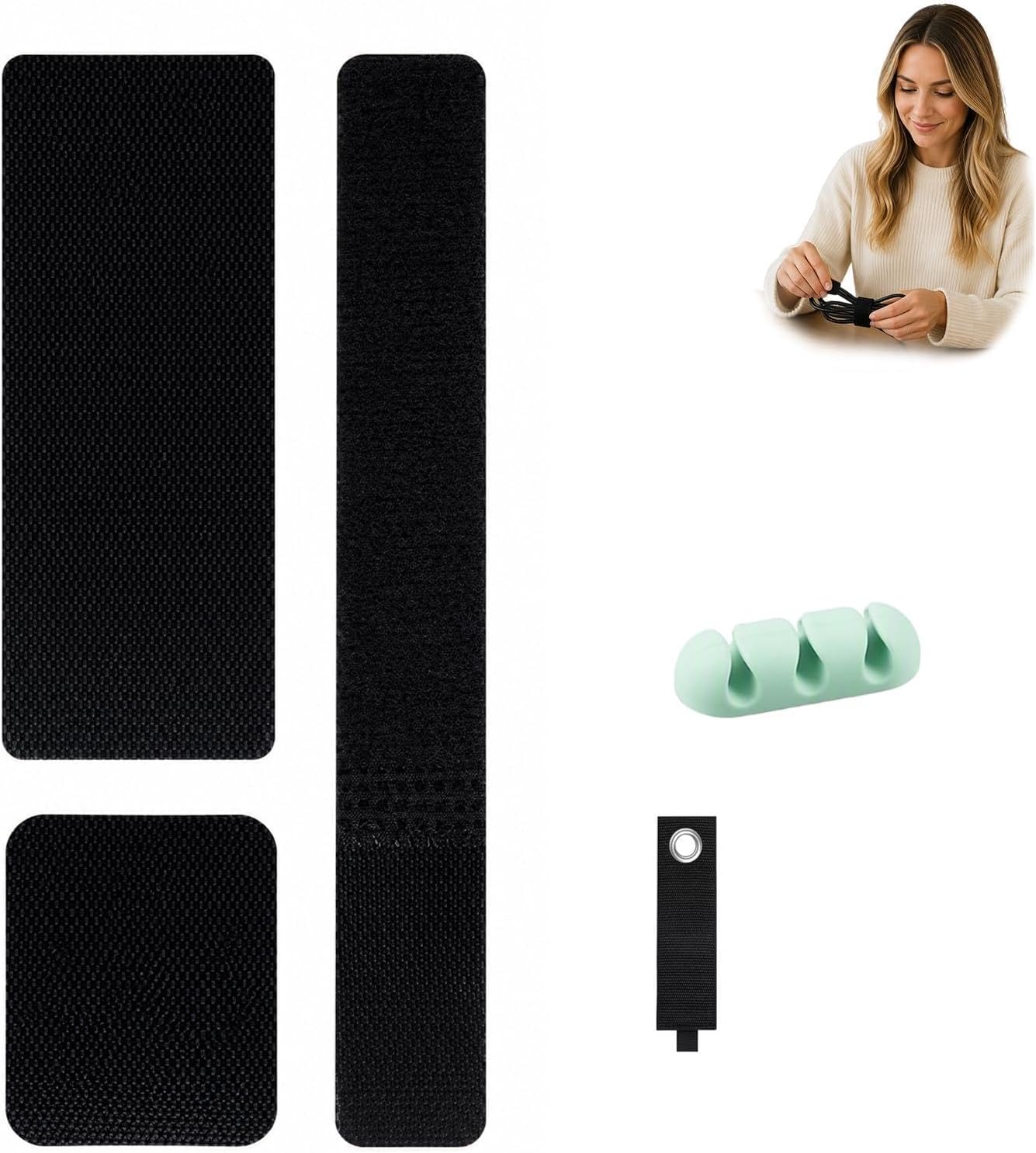 Reusable Under Desk Cable Ties 40 Pair,Hook Loop Cord Organizer