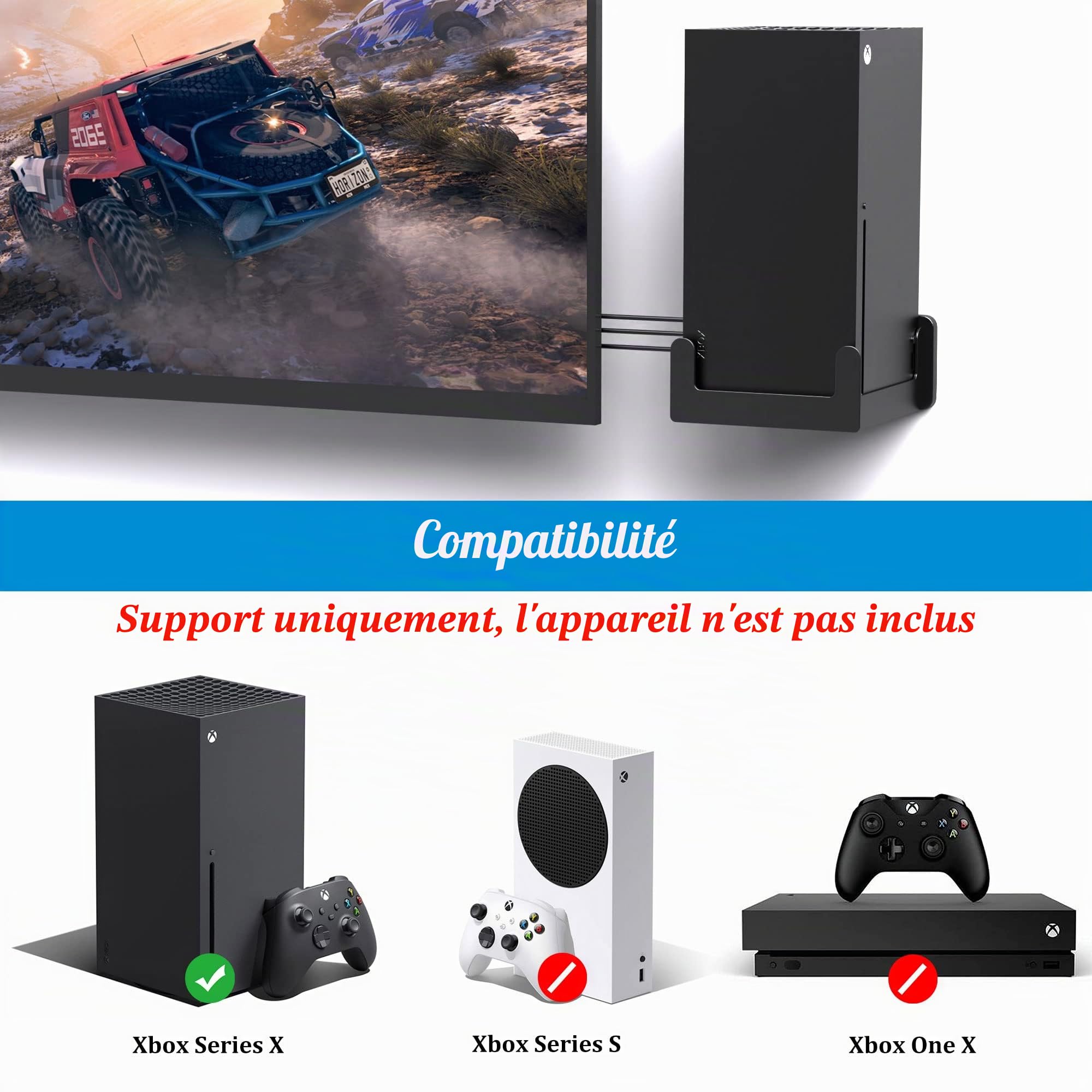 Support mural PlusAcc pour Xbox Series X - Supports de dissipation rapide de chaleur, économisez de l'espace sur votre bureau et gardez votre zone de jeu organisée (appareil non inclus).