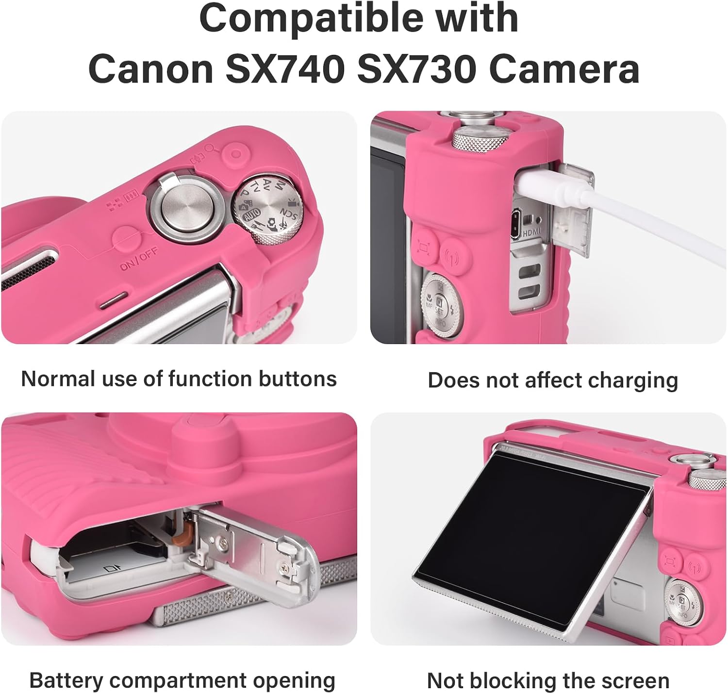 VOVMOEYA SX740 Camera Case Accessories Set[with 2 LCD tempered films],Silicone Protective Case Compatible with Canon PowerShot SX730 SX740 HS Digital Camera - Rose Red