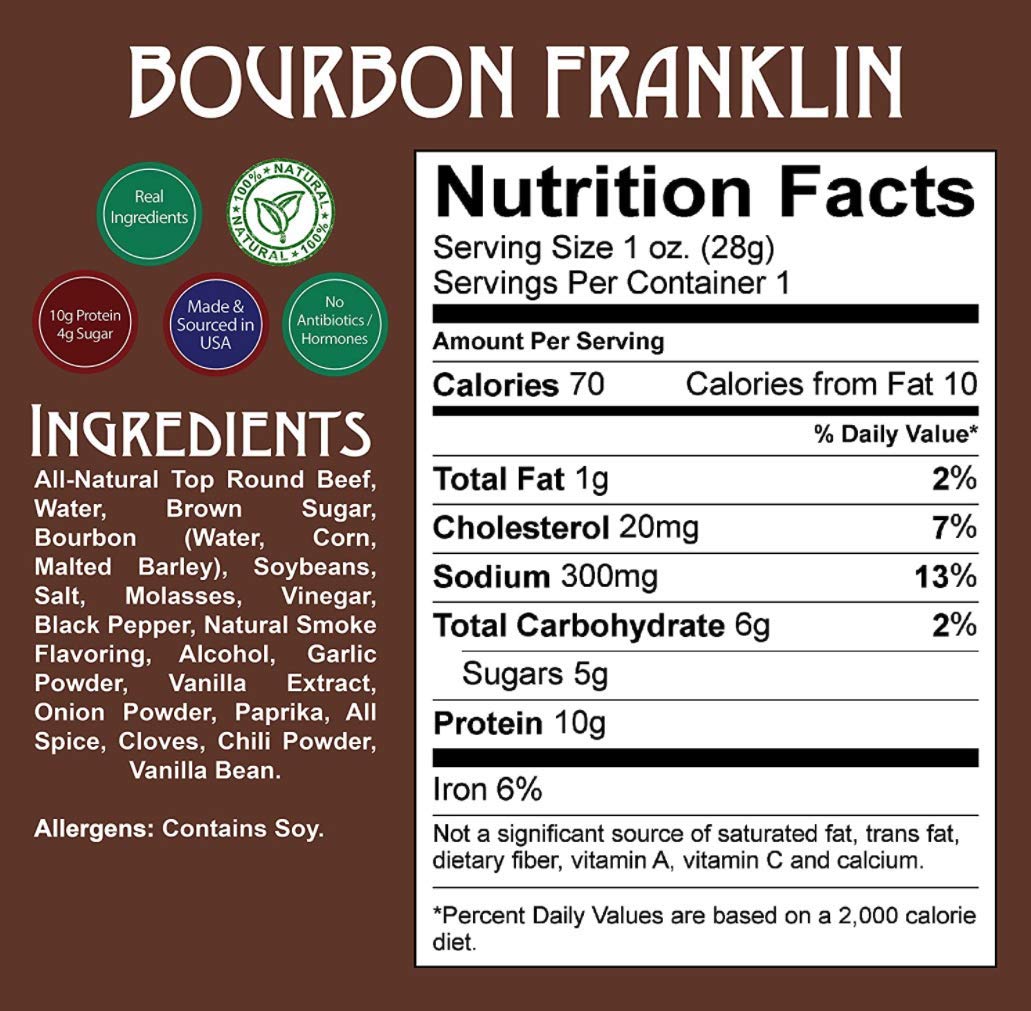 Righteous Felon Beef Jerky - Bourbon Franklin Flavor - All-Natural Bourbon Jerky - Locally Sourced & Dried Beef - Low-Sugar, High-Protein, Healthy Snacks - 2 Ounces Each, Pack of 3
