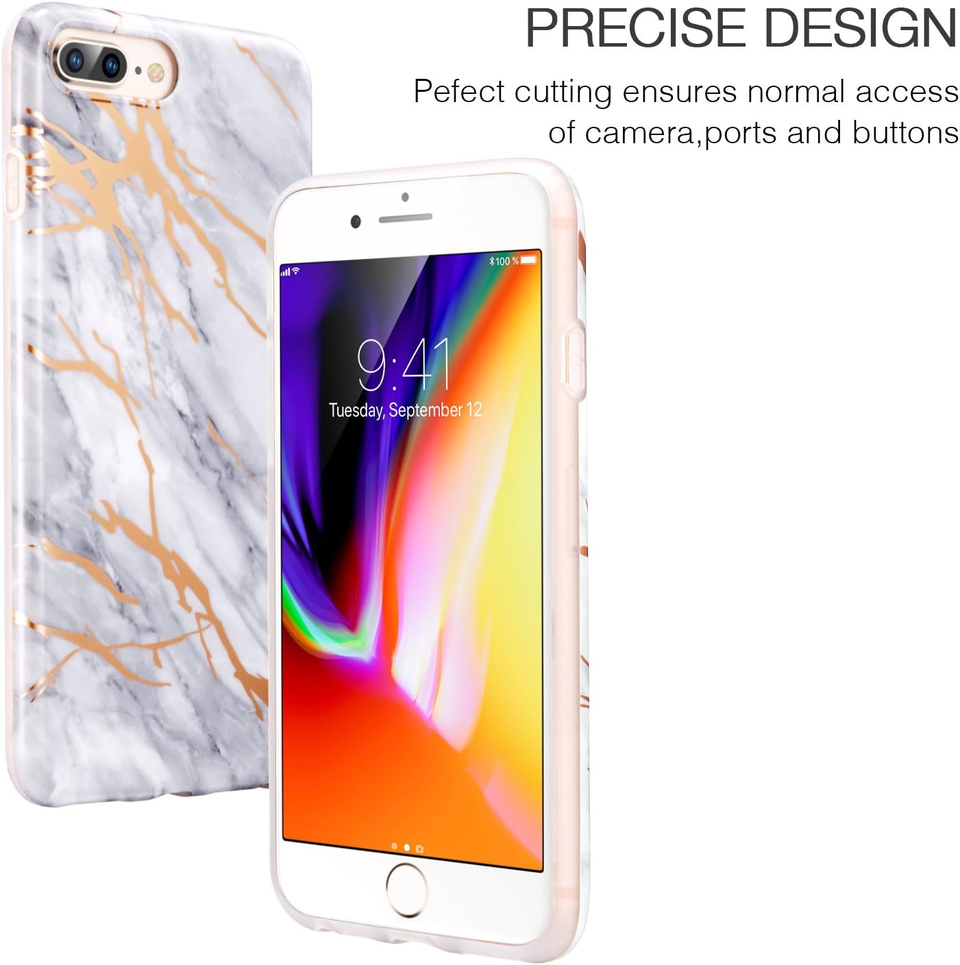 ESR iPhone 8 Plus Case, iPhone 8 Plus Marble Case, Slim Soft Flexible TPU Marble Pattern Cover for The iPhone 8 Plus/7 Plus(Grey Gold Sierra)