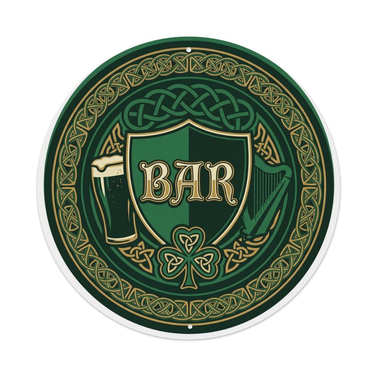 BAR Irish Pub Shield Metal Tin Sign Plaque Wall Decor for Cafe, Club Bar, Office, Home Garden Round Metal Poster 8x8Inch