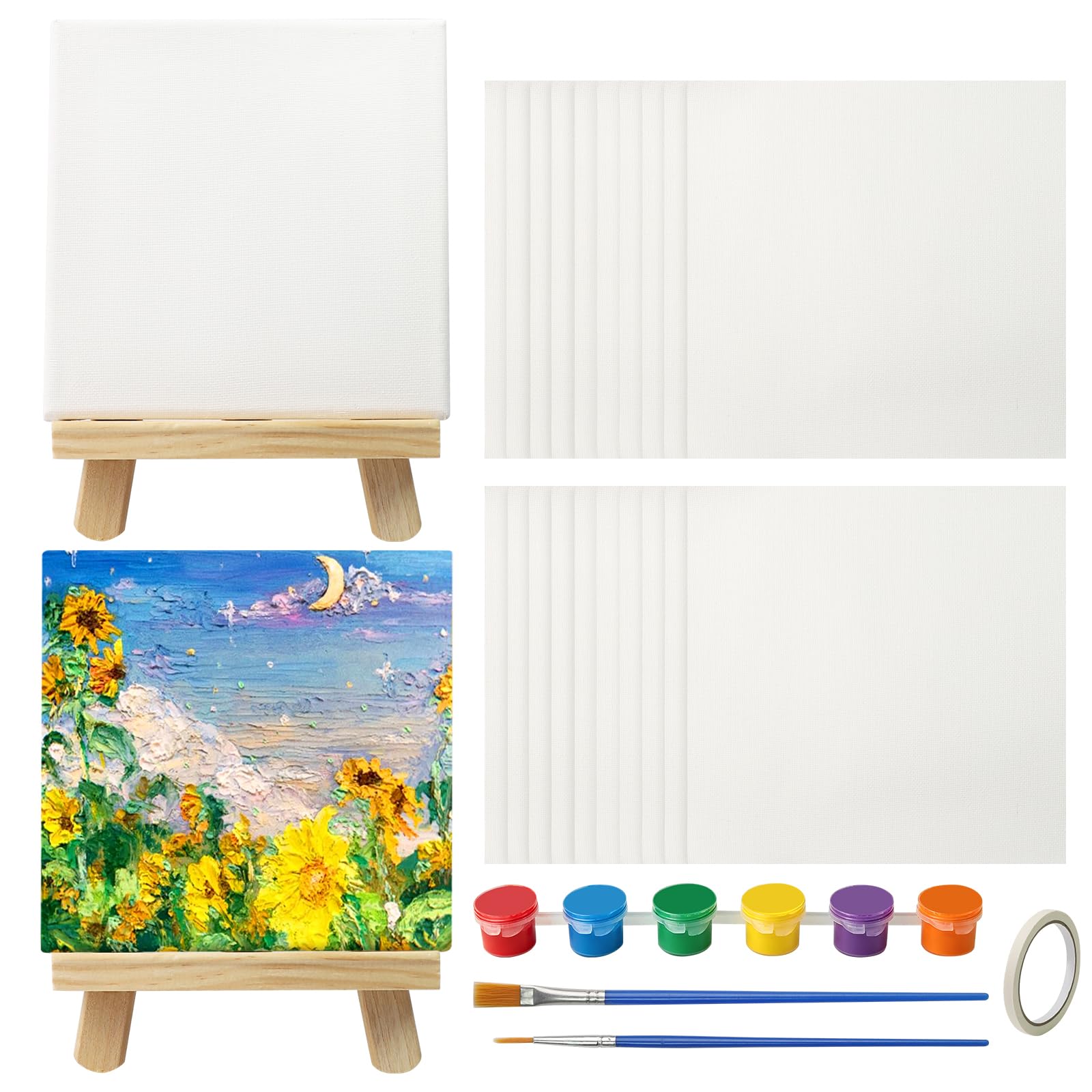 Juego de pintura en lienzo pequeño con mini caballetes de madera y paleta de pintura