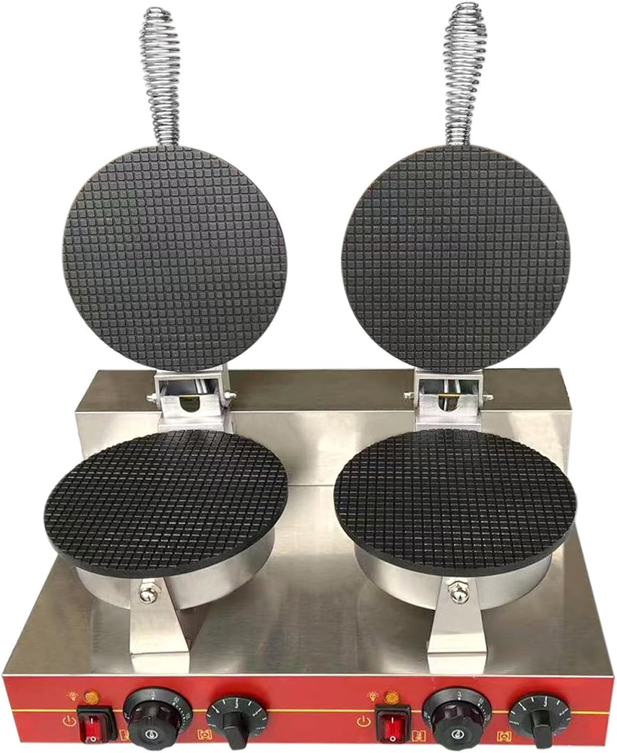 Professional Electric Waffle Cone Maker,Commercial Nonstick Waffle Maker Machine,Machine With Double Non-Stick Plates & Adjustable Thermostat For Ice Cream Cones Double-headeggrollcrepemachine