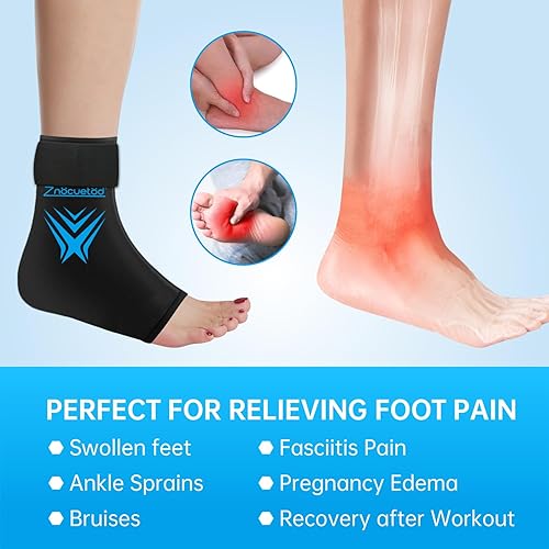Miniatura 2 de Bolsa de hielo de tobillo para hinchazón, gel reutilizable para talón de pies, paquete de hielo para lesiones esguinces, compresión de calcetines de