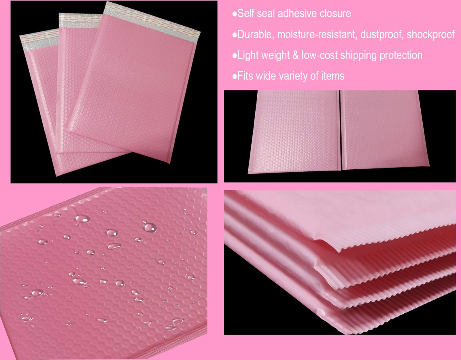Paquete de 25 sobres acolchados con forro de burbujas de polietileno rosa de 5 x 7 pulgadas, sobres autosellados, impermeables, a prueba de golpes y polvo (rosa, 5 x 7 pulgadas, 25 unidades)