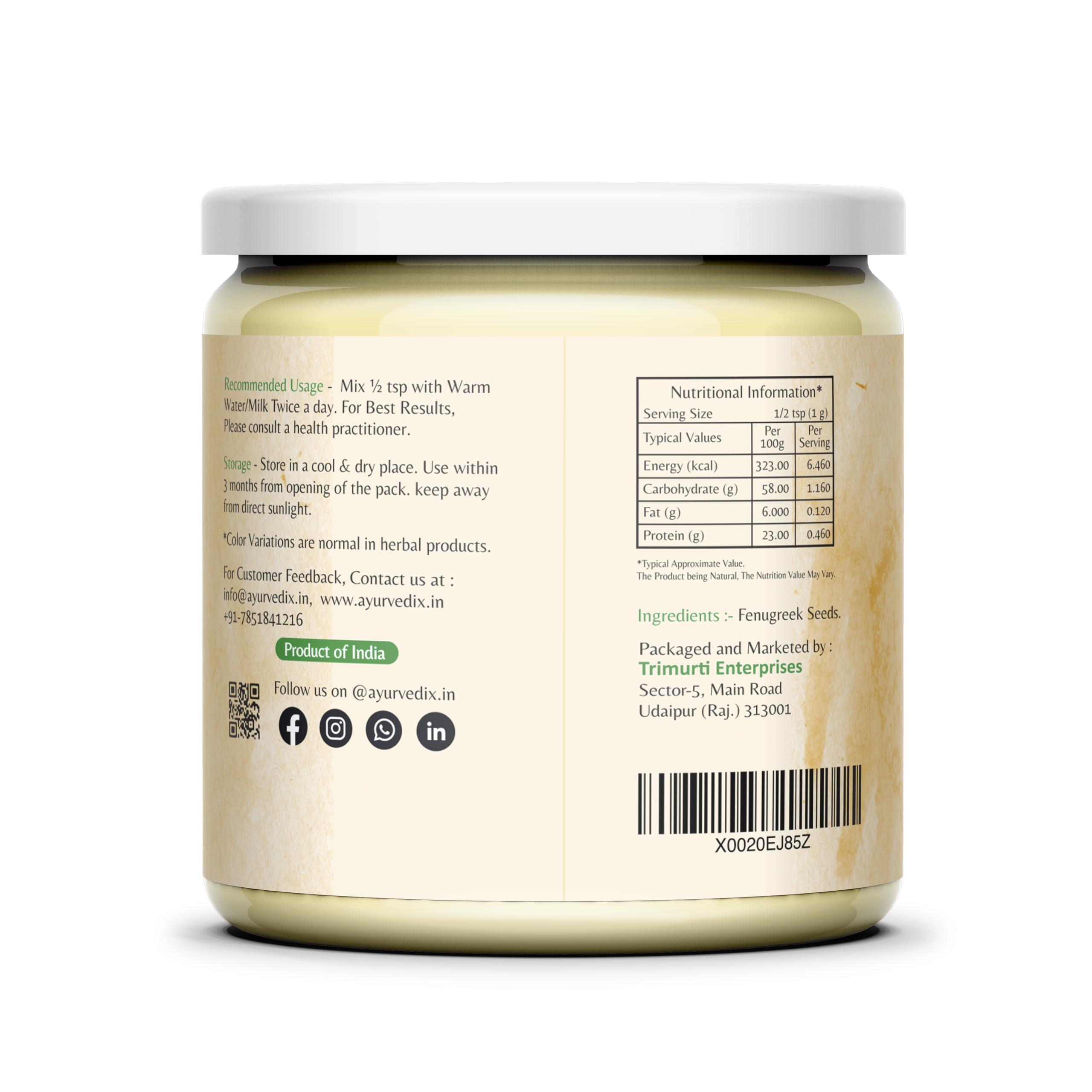 Ayurvedix Organic Fenugreek Powder (Methi Dana) 200g | Trigonella foenum-graecum | Non-GMO, Vegan | Supports Hair Care, Digestion & Cooking | No Added Preservatives | Jaivik Bharat & USDA Certified 3