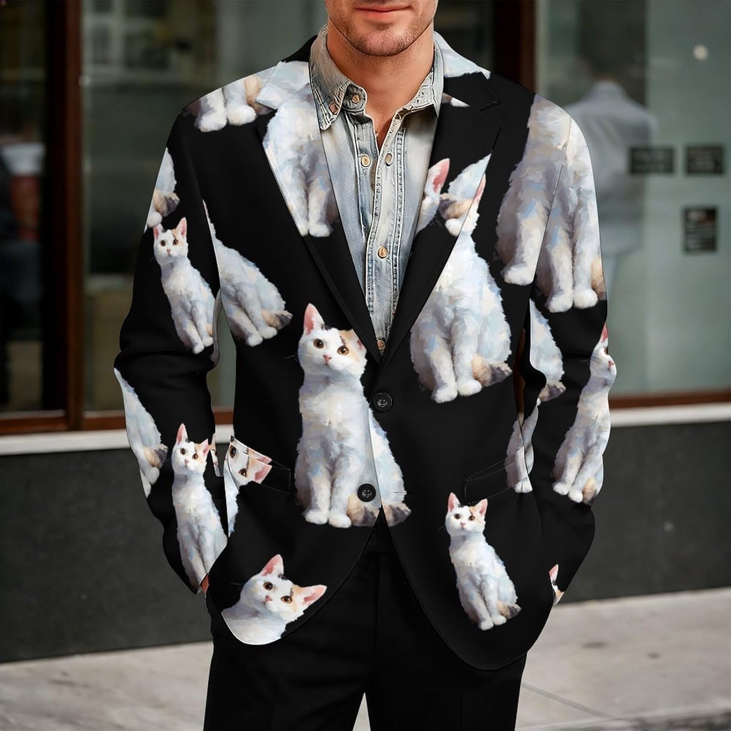 Oil Painting Tortoiseshell Cat Kitten Mens Blazer Two Button Lightweight Sport Coats Suit Business Jacket