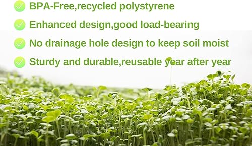 Miniatura 5 de BeGrit 1010 Bandeja sin agujeros Bandeja de cultivo Bandeja de drenaje Bandeja de drenaje Microgreens 10-Pack Verde