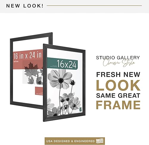 Vista 337 de MCS Studio Gallery Marco para póster de 16 x 24 pulgadas, imitación de veta de madera de color negro, colgar en horizontal o vertical, grande