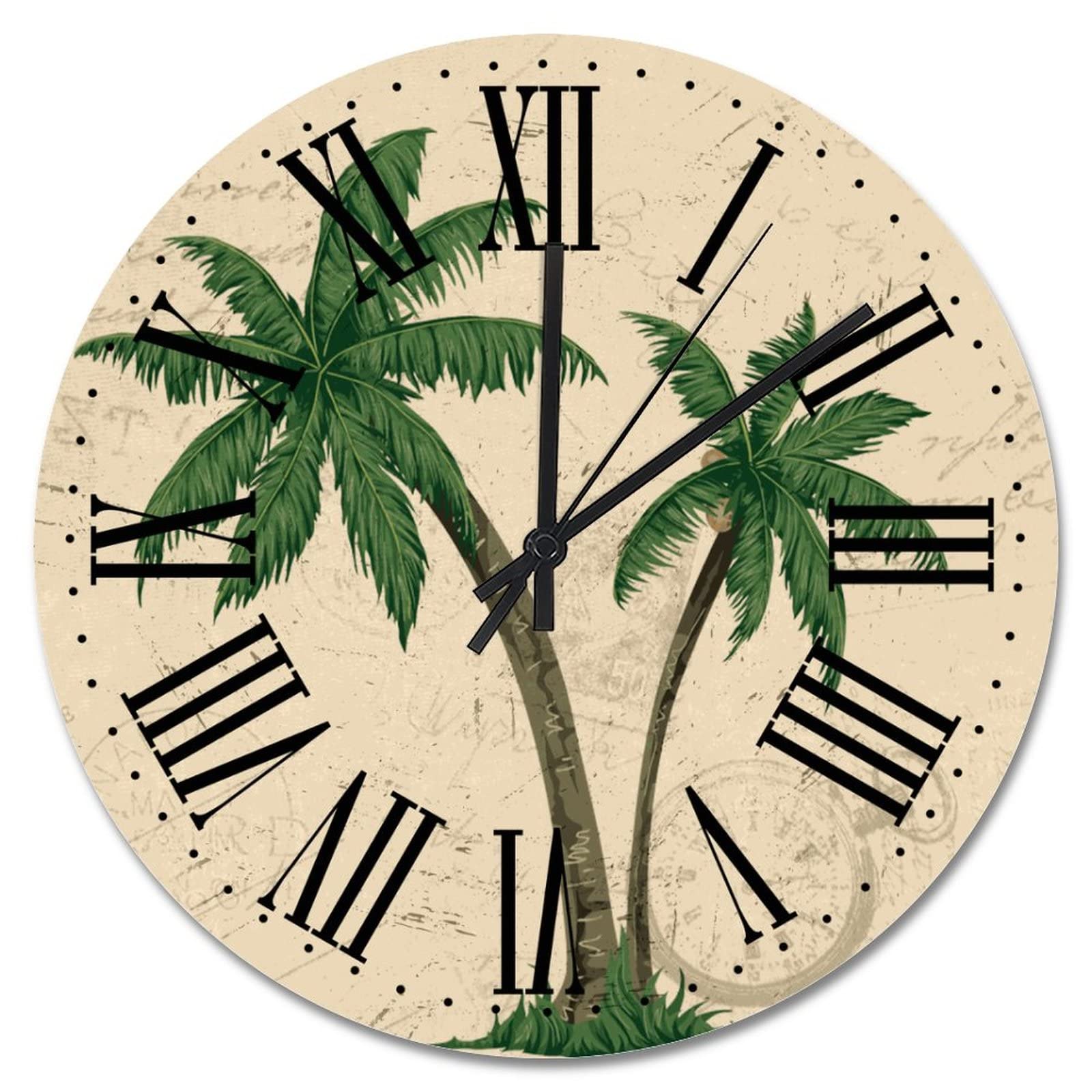 Horloge murale antique palmiers 38 cm : décoration pour salon et ferme traditionnelle