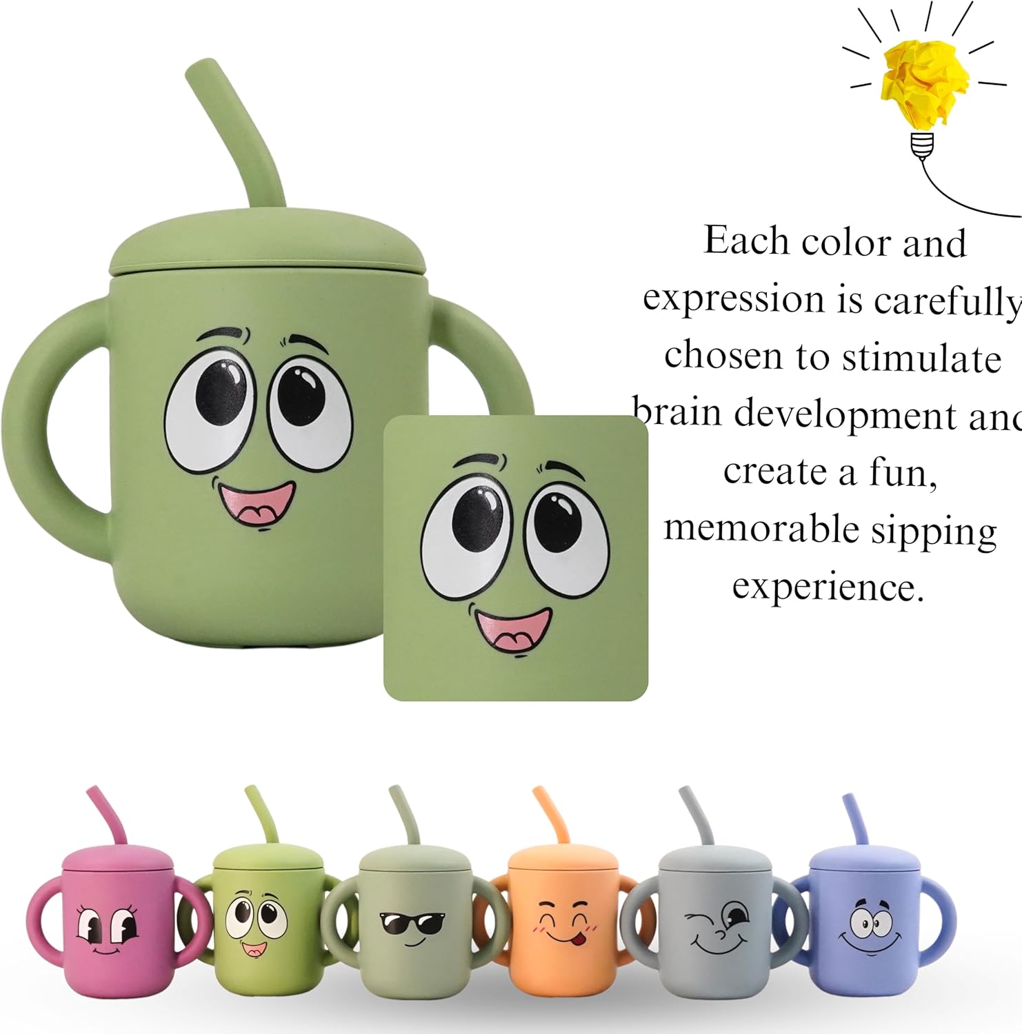 Meet the Moodies (MOM) 100% Silicone Sippy Cup with Straw & Handles BPA-Free, Leak-Proof Baby Cup for 6+ Months | Helps Toddlers Transition from Bottle to Cup with Every Sip Full of Emotion & Fun - Image 5