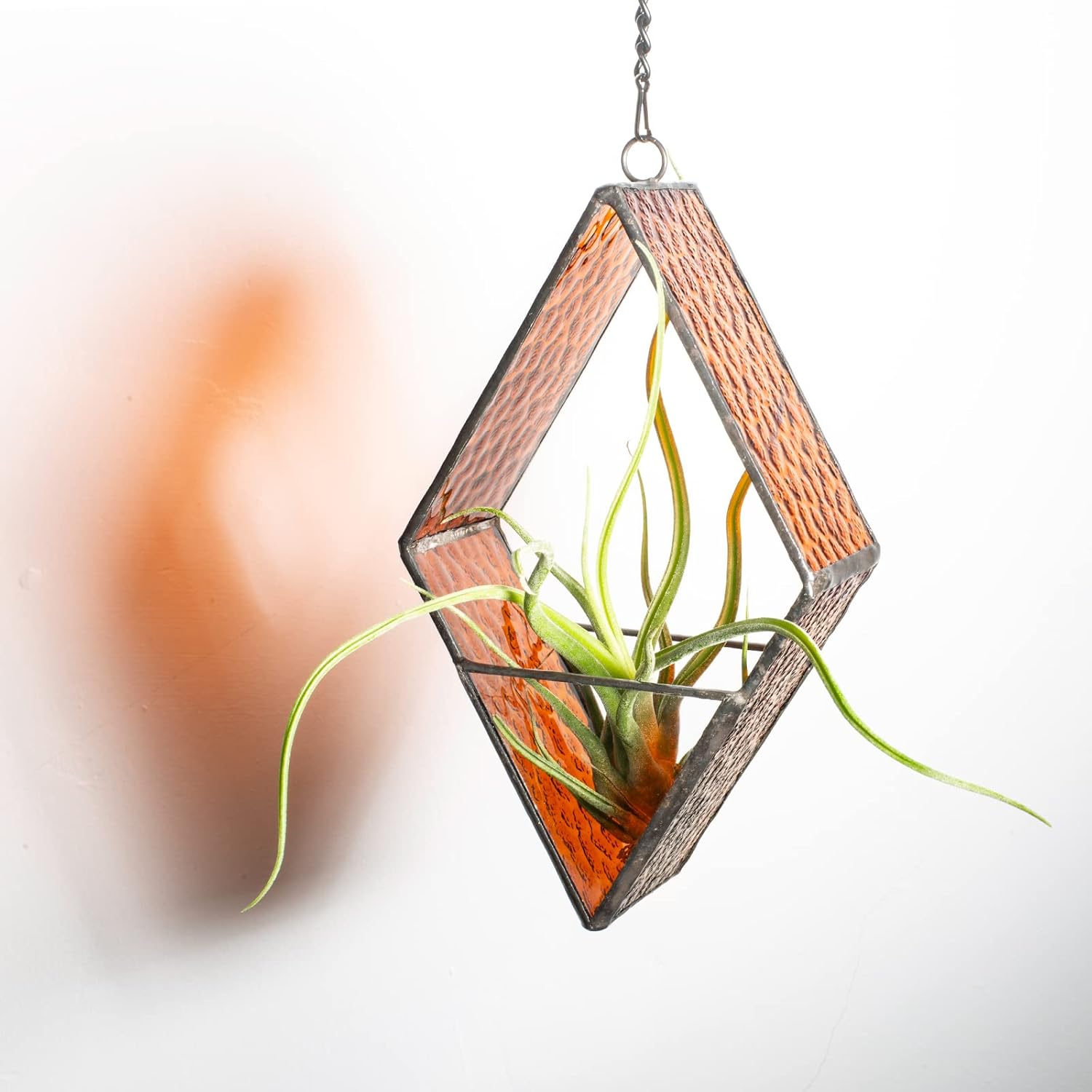 Stained Glass Hanging Plant Terrariums, 2 Packs Geometric Window Planters with Chain for Windowsill Decor Small Succulent Tillandsia Glass Terrarium Minimalist Air Plant Holders