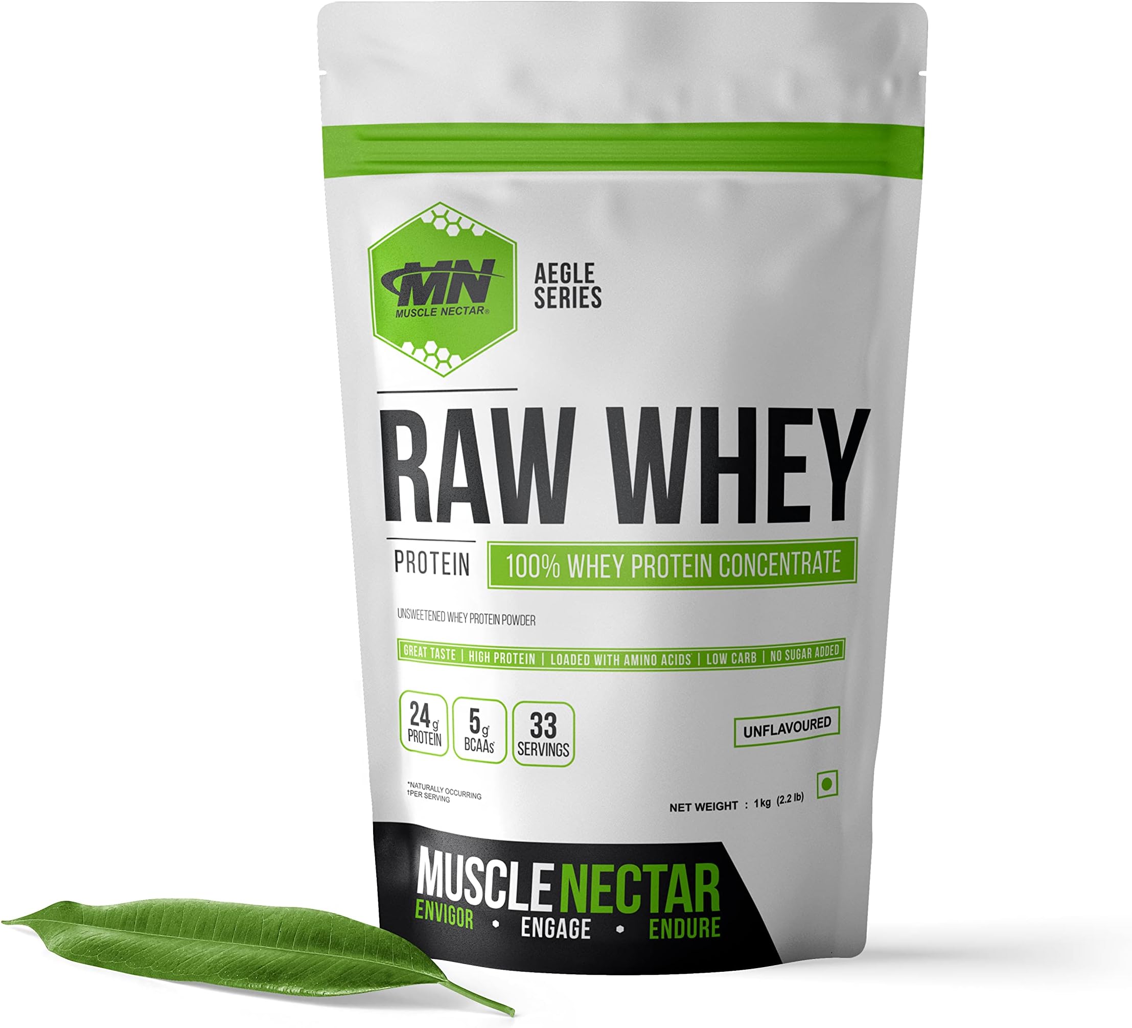 Muscle Nectar (MN) Raw Whey Protein Concentrate, Unflavored (Unflavoured, 1kg (2.2lb))