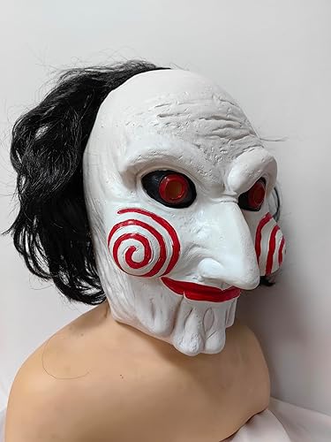 Máscara de payaso de látex de terror de Halloween con tez pálida y diseños rojos, máscara de disfraz para adultos