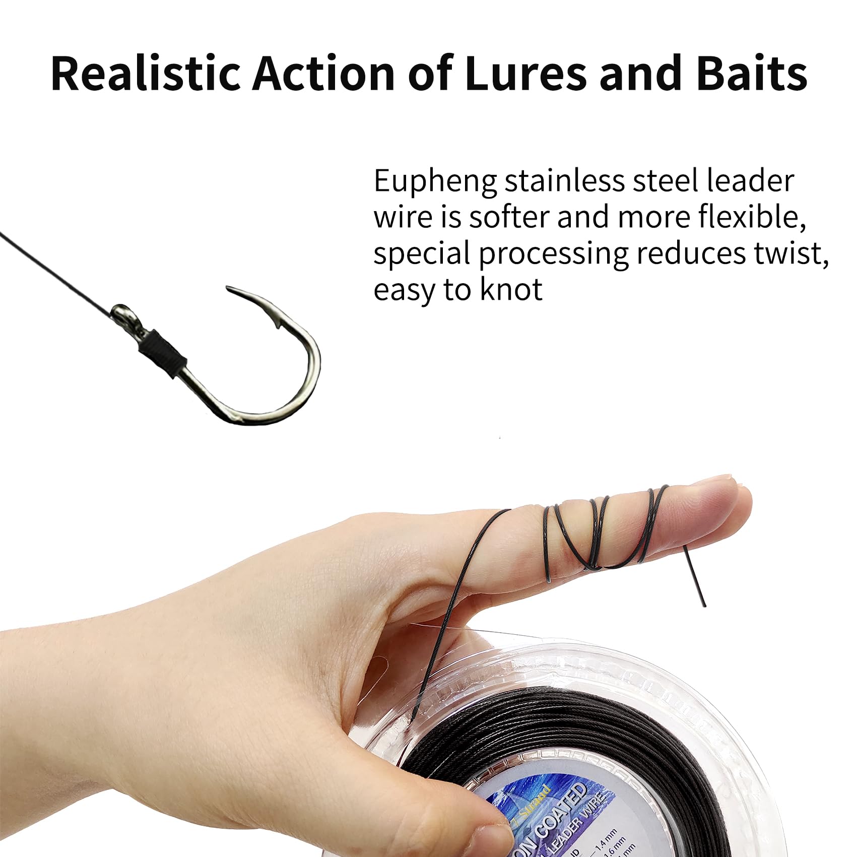 Eupheng Alambre líder de acero inoxidable recubierto de nailon de 1 x 7 y 7 x 7, línea líder de alambre de pesca para agua salada, prueba de 20 libras a 135 libras en negro, rojo en 30 pies, 100 pies