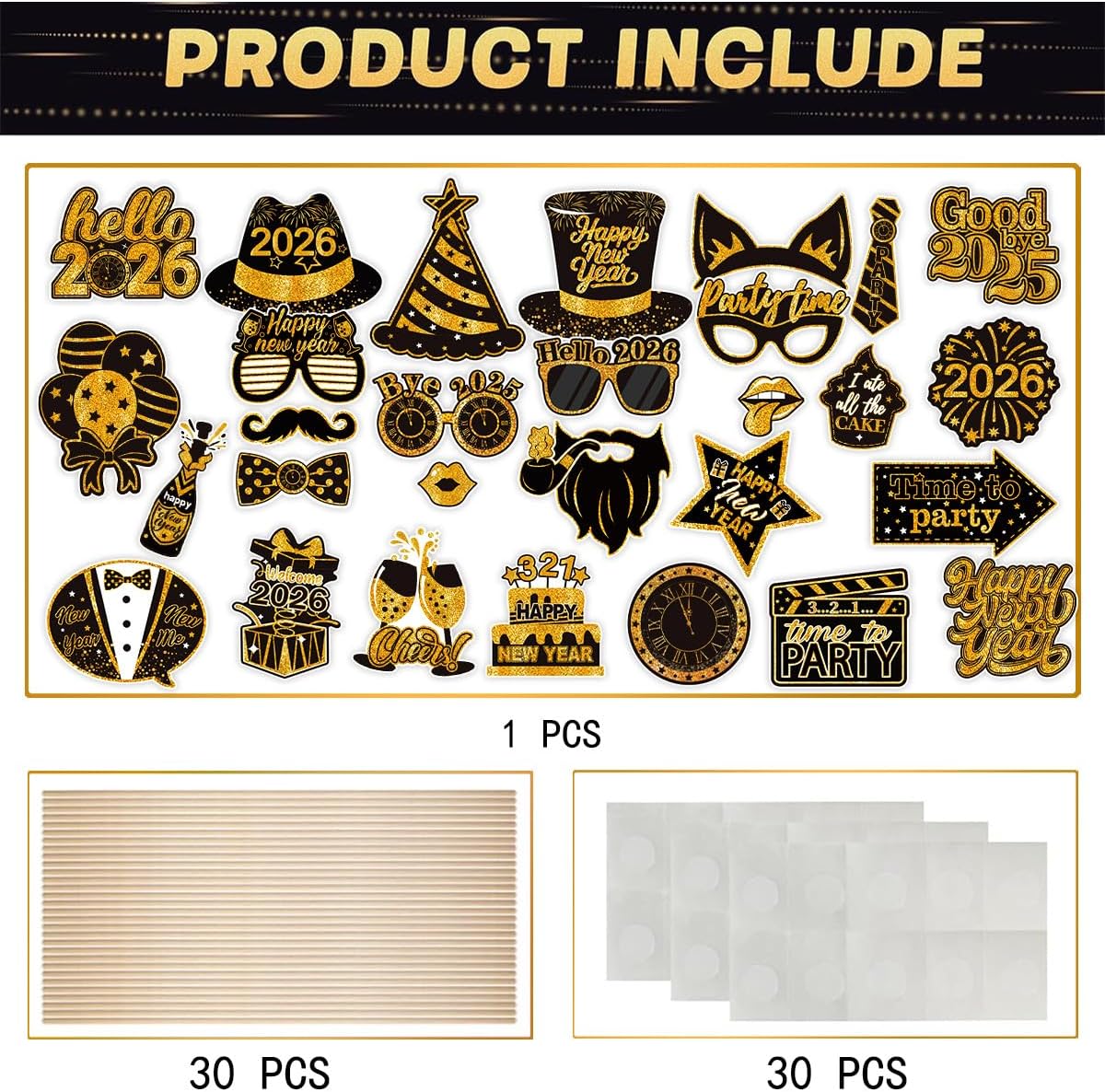 30PCS New Year Photo Booth Props 2026 New Year Eve Photo Booth Props 2026 Happy New Year Decorations New Year’s Eve Party Supplies Favors for Pictures - Image 3