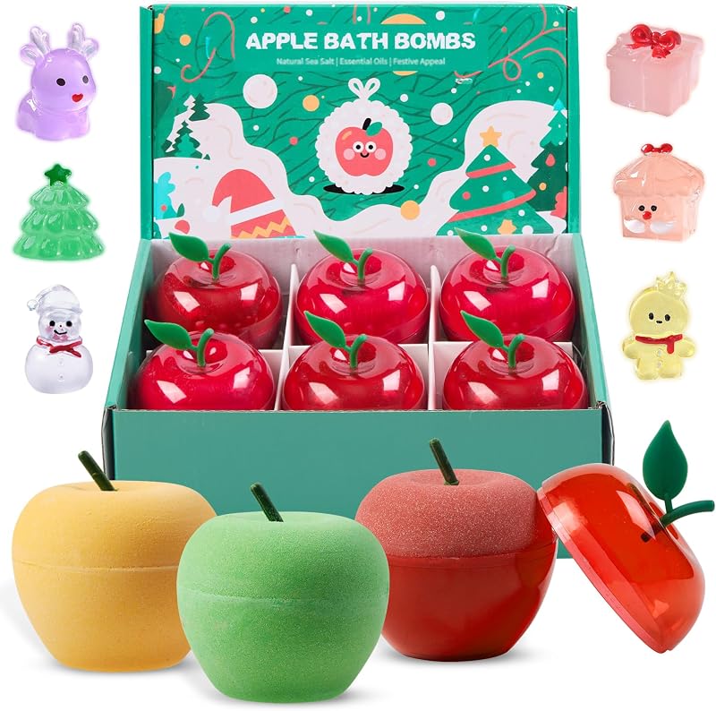 Bombas de banho FAMILON em formato de maçã com brinquedos temáticos de Natal, 6 unidades