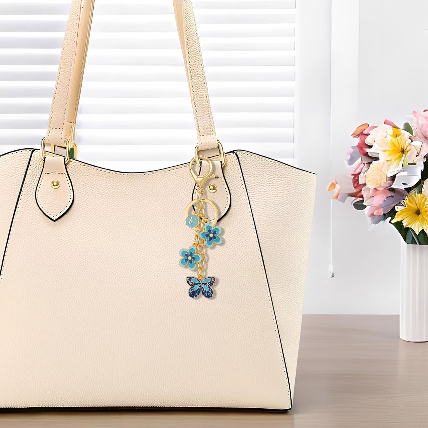 Cute Initial Letter Flower and Butterfly Keychain for Women Purse Charms Bag Charms for Handbag Backpack - Image 4