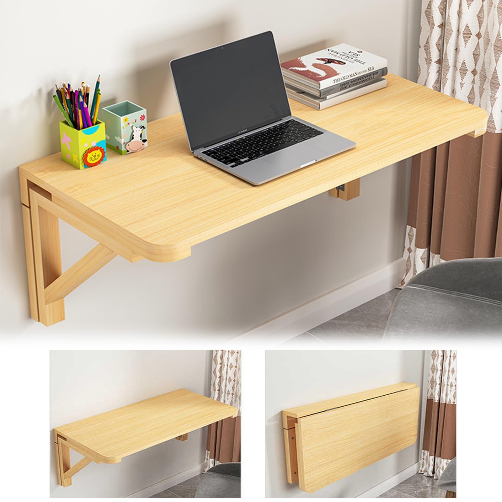 Bureau mural pliable 80x50 cm, table flottante gain d'espace