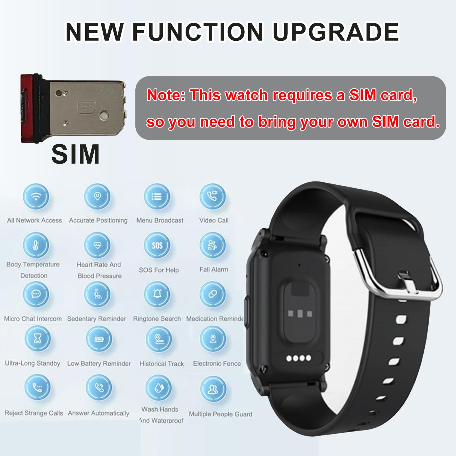 Reloj Localizador Personas Mayores, Reloj Localizador GPS Ancianos Pulsera Avisador Personas Mayores, con Detección Caídas, SOS SmartwatchBlack,1.25 * 0.57 * 2.22inch