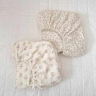 BuLuTu Muslin Floral Print Crib Sheets 2 Pack, Soft Breathable 100% Cott...