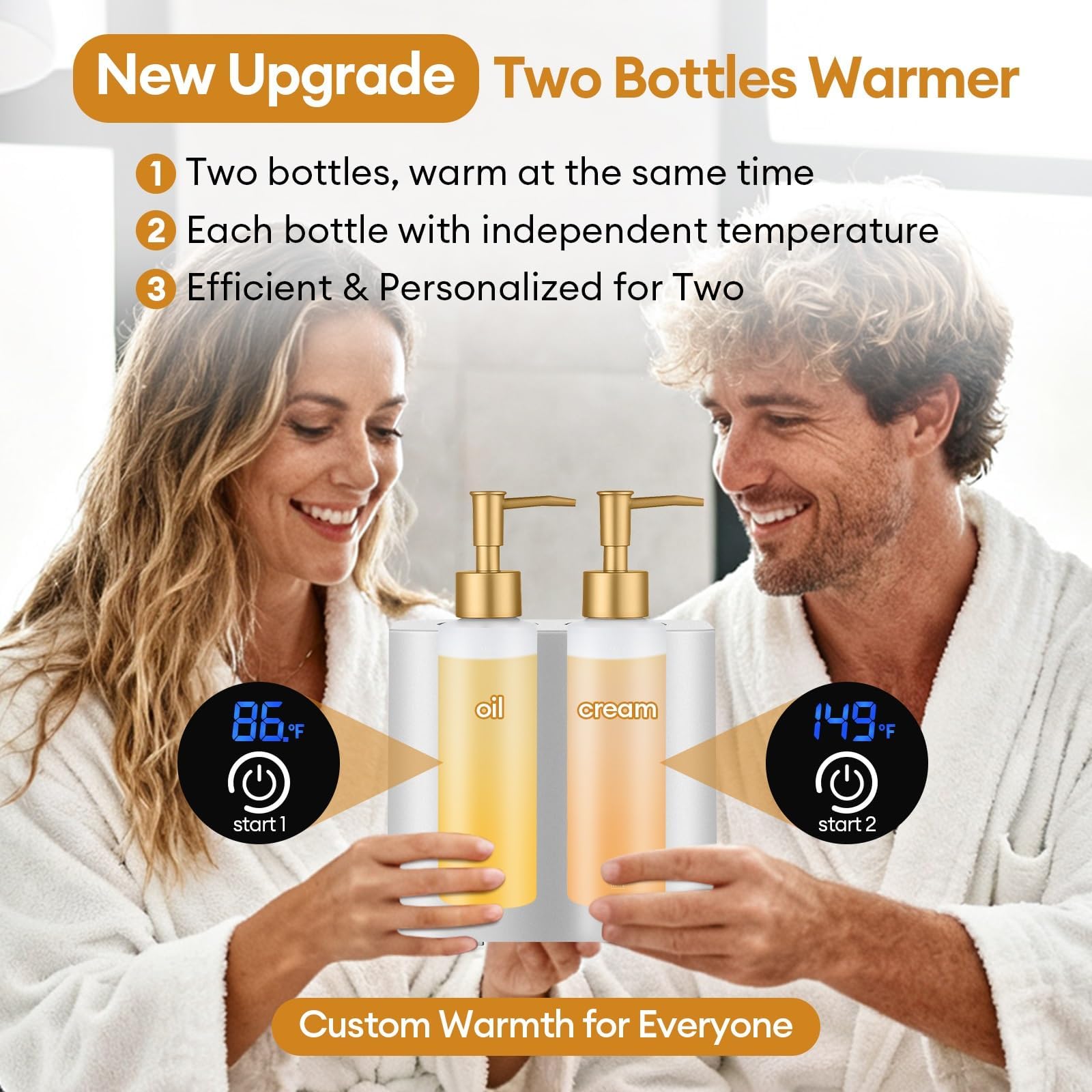 Riscaldatore per olio da massaggio con 4 bottiglie di olio da massaggio e 2 imbuti, temperatura regolabile (30 – 65 °C) e timer (0,5 – 24 h) scalda-lozione, doppio dispenser di olio riscaldato per spa