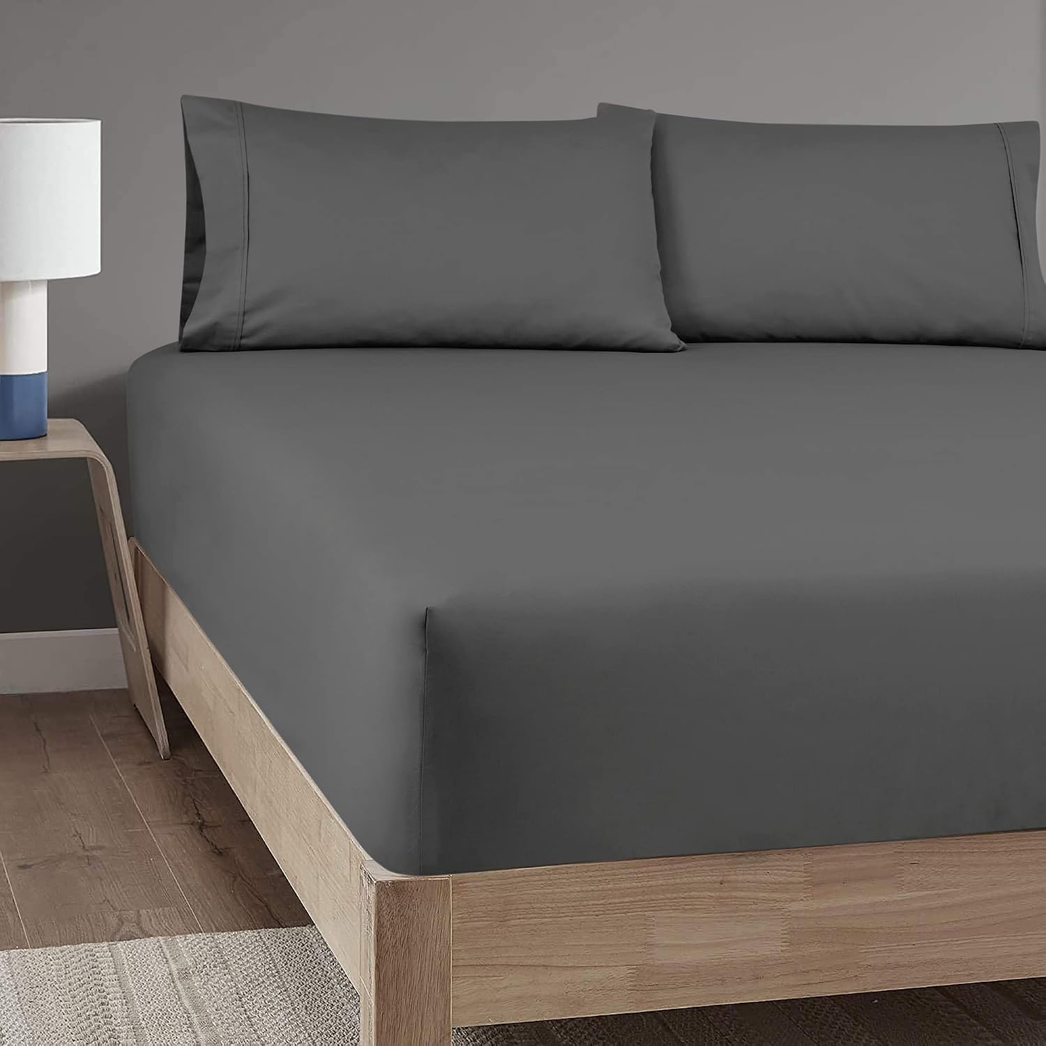 Royale Linens 6 Pack King Fitted Sheet Set - Bottom Sheet - Ultra Soft & Breathable - Brushed 1800 Microfiber - Wrinkle & Stain Resistant - Hotel Quality Deep Pocket Stretches Up to 16" (Queen, Grey)