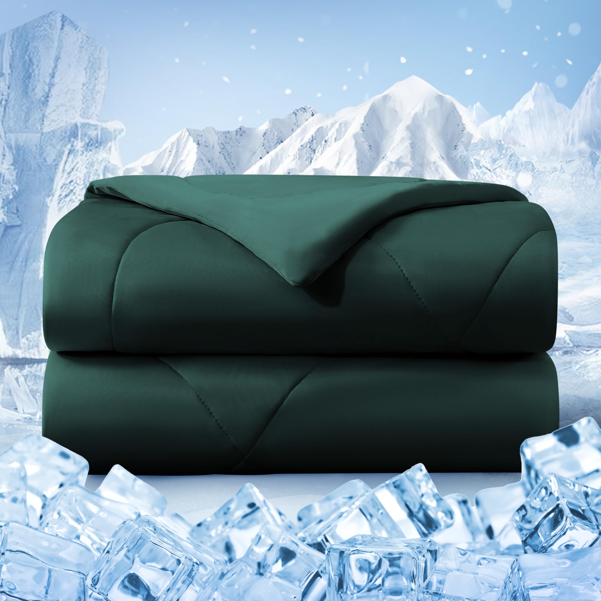 Photo 1 of bedsmile Cooling Comforter King Size, Double-Sided Cold Tech Quilted Bed Comforters Cooling Blanket for Hot Sleepers, Breathable Lightweight Summer Bedding, All-Season Ice Blanket, Emerald Green